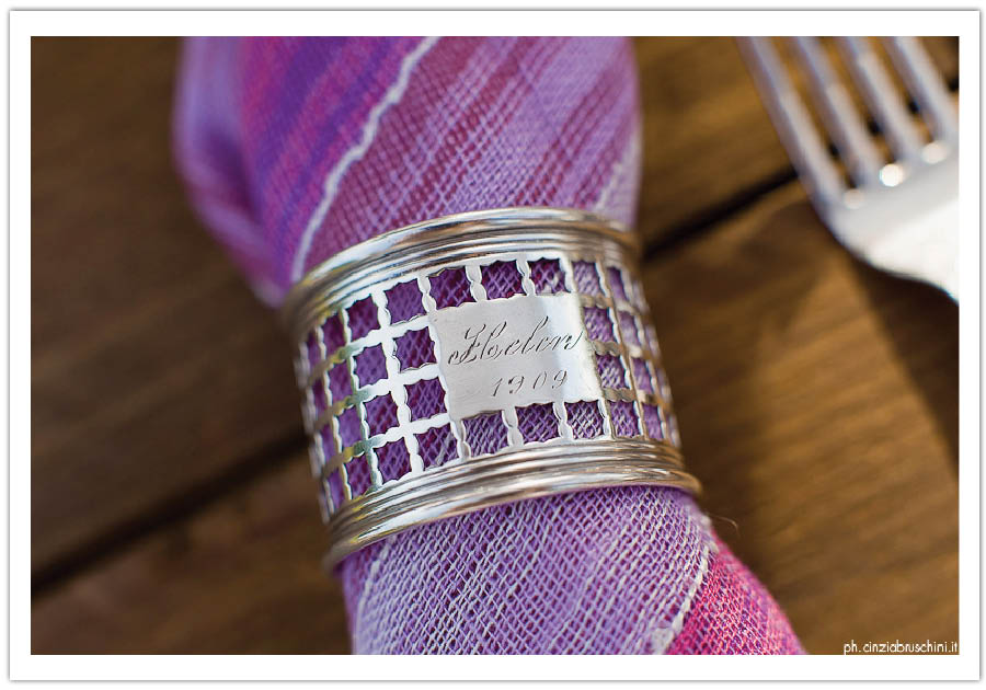 purple napkin silver napkin ring