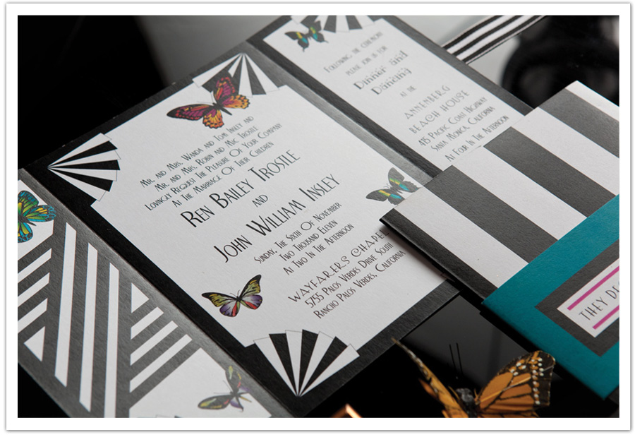 black white wedding invitation