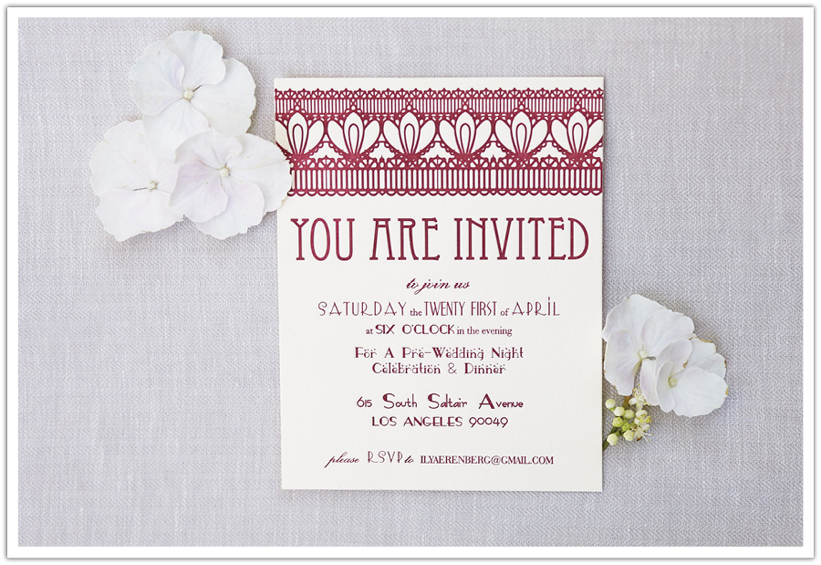 art nouveau rehearsal dinner invitation