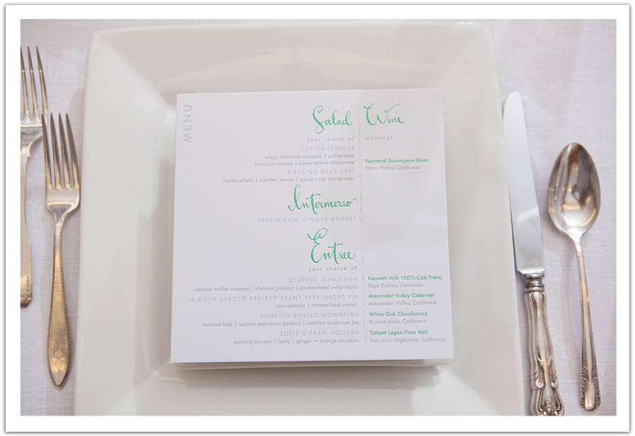 wedding menu modern placet setting la jolla wedding