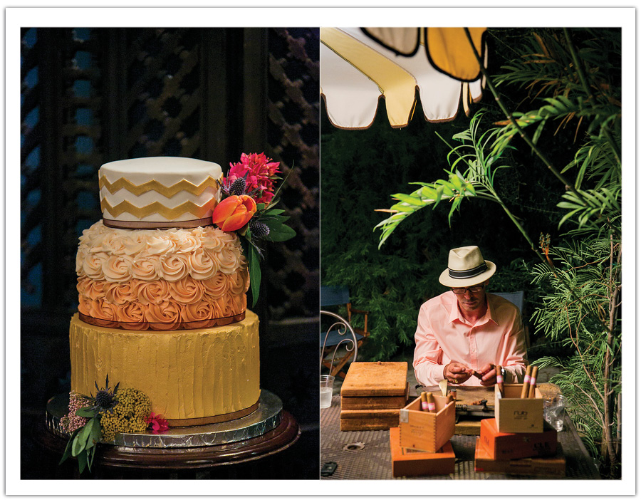Gold Chevron Wedding Cake & Cigar Roller at Parker Palm Springs Wedding by Alchemy Fine Events